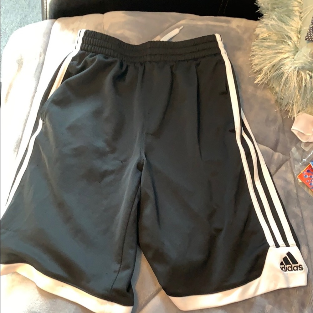 Adidas boys black shorts with white stripes